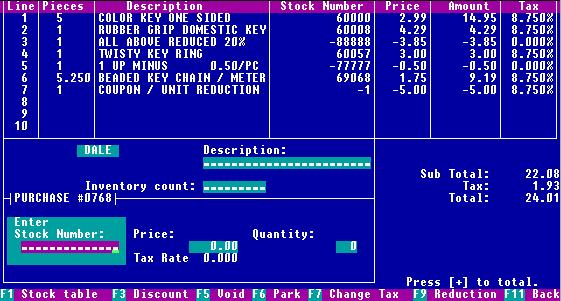 Screen shot of a sale being rung up.